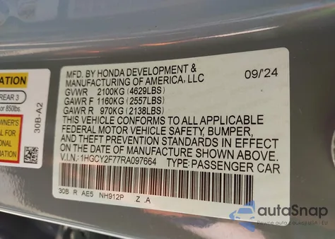2024 Honda Accord Hybrid Sport-L from USA, damaged, VIN 1HGCY2F77RA097664